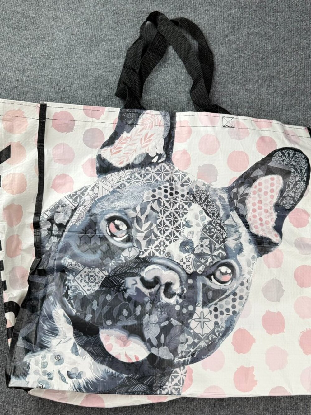 TJ Maxx French Bulldog Reusable Shopping Bag Large Polka Dot Frenchie Tote Pink